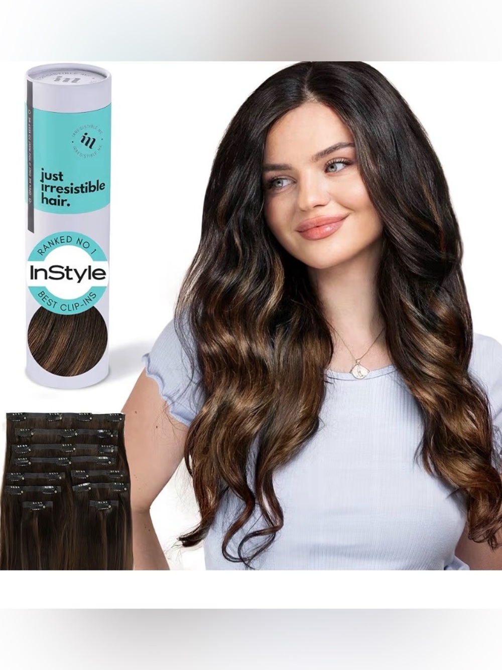 Seamless Clip-In Hair Extensions in Black with Light Brown Highlights